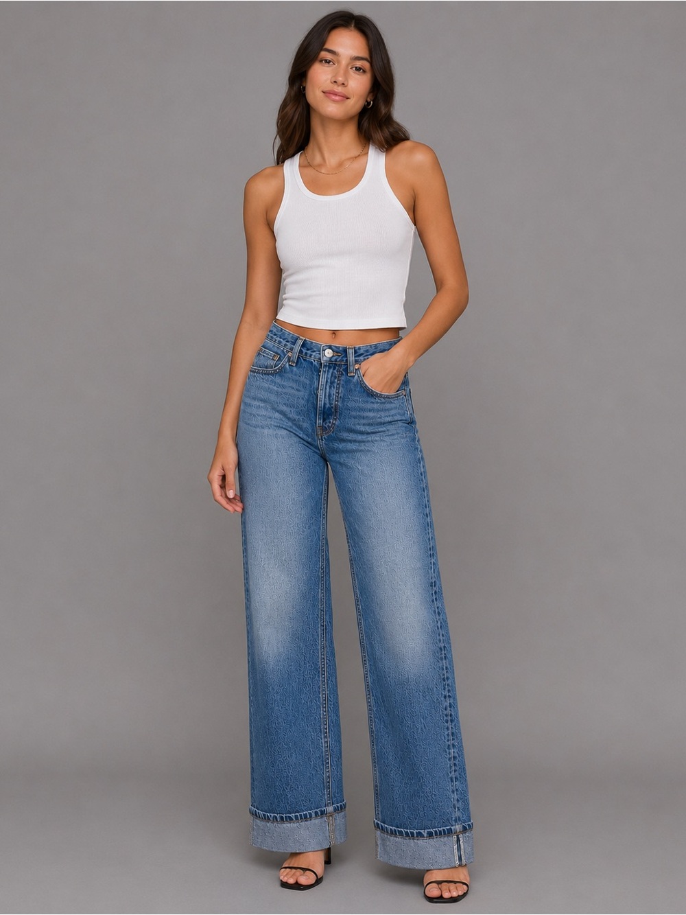RE/DONE Originals Women’s 25 High Rise Wide Leg Cuffed Blue Jeans USA